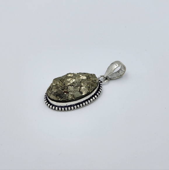 Apache Pyrite Druzy Pendant Hand Crafted 925 Sterling Silver Overlay - Picture 5 of 7